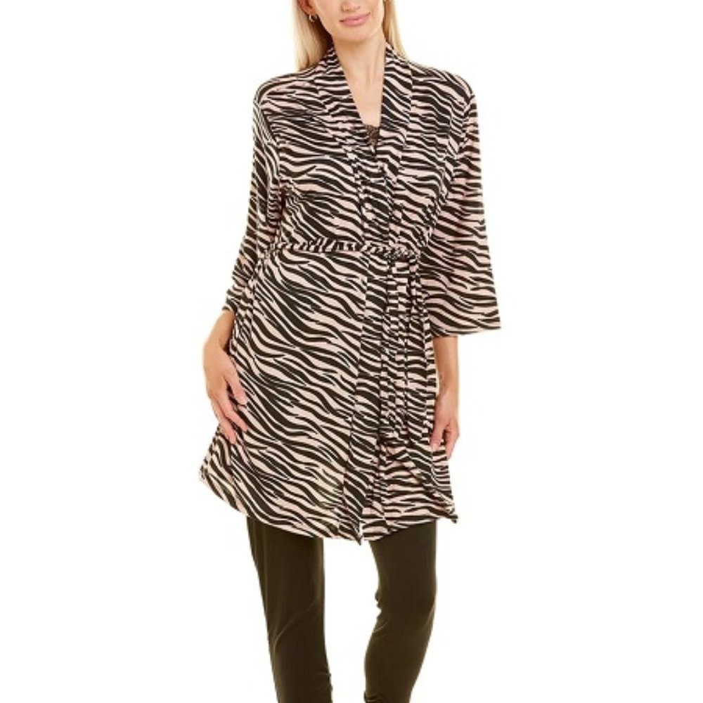 Catherine Malandrino 3 Piece Black Pajama Set w Light Pink Zebra Robe Sz XL NWT